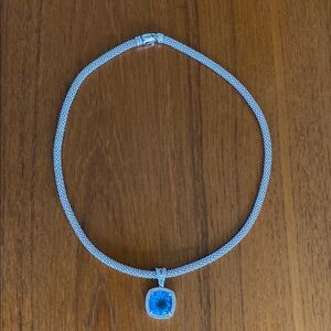 Swiss Blue Topaz, Swiss White Topaz and White Italian Silver Pendant Necklace